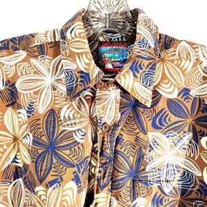 reyn spooner Brown Blue White Floral Hawaiian half Button-Down Shirt